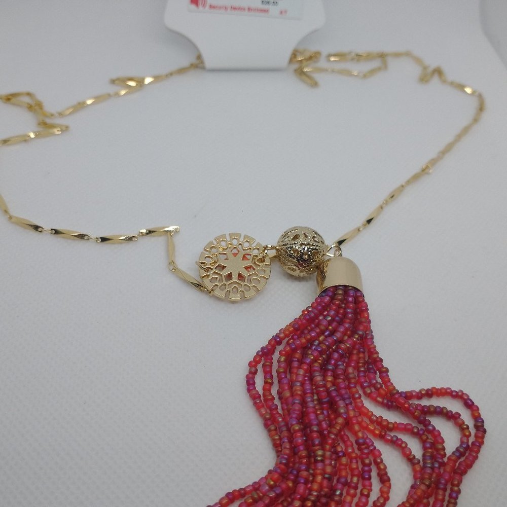 Gold-Tone Chain with Pink Bead Tassel